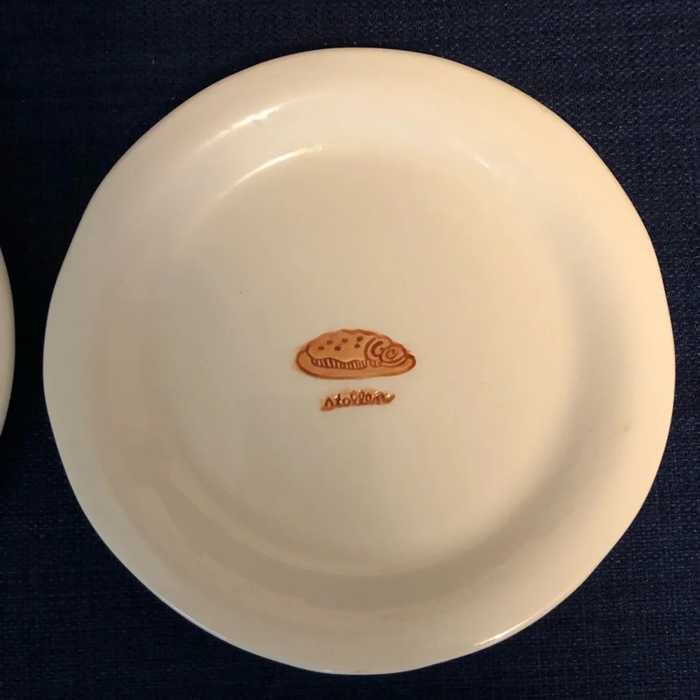 Williams Sonoma Cream Ceramic Dessert Plates with Baked-Goods Motifs, Set of 2